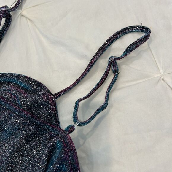Shein Glitter Ruffled Bustier Adjustable Spaghetti Strap Mini Dress Medium - Picture 7 of 11